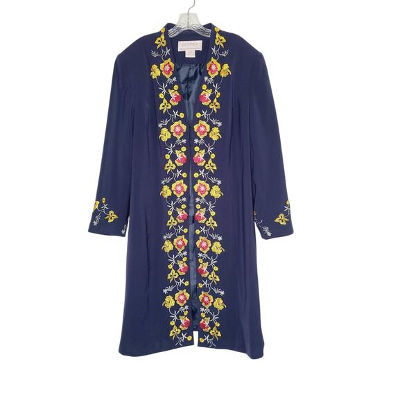 GOSPEL Floral Embroidered Navy Blue Coat Jacket Long Blazer Plus Size 20W Boho - Picture 1 of 10